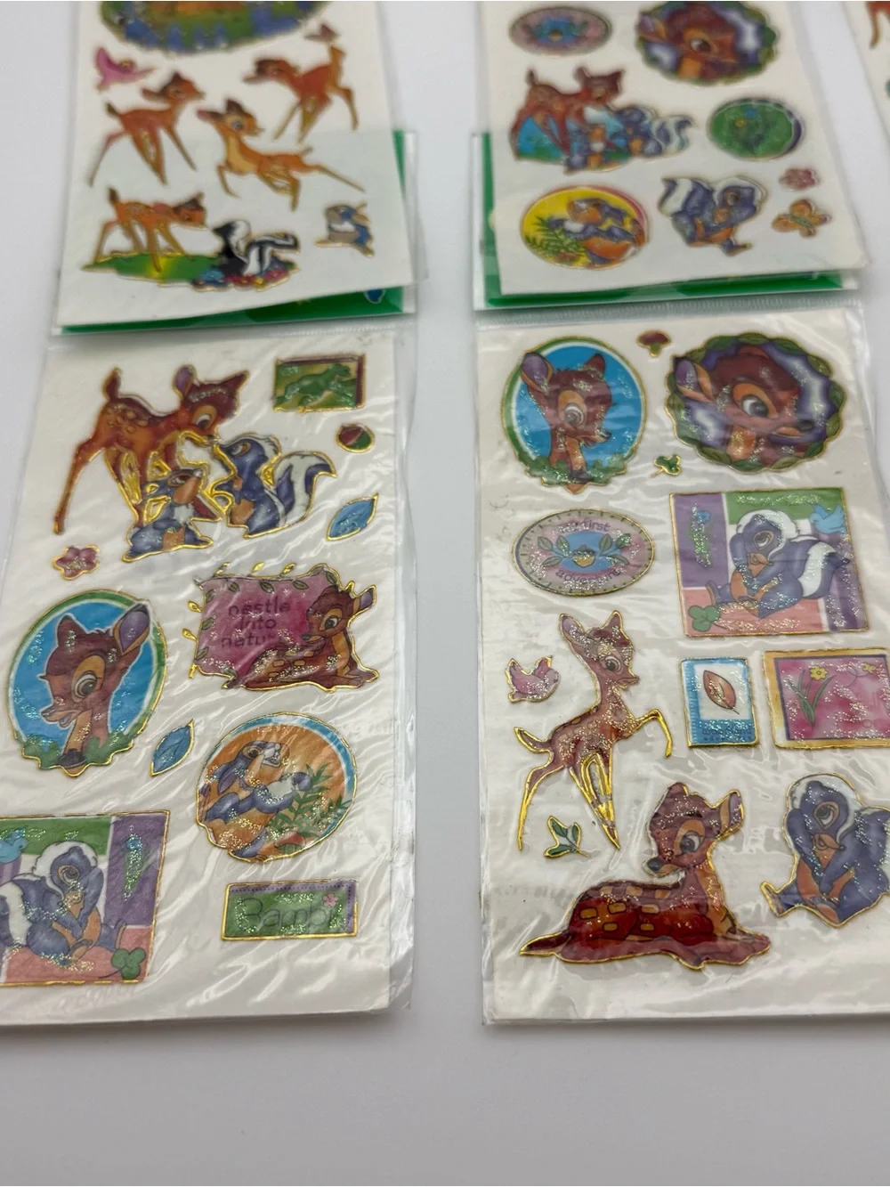 Vintage set of 6 Bambi  Deer & Woodland Sticker Sheets - Gold-Trimmed